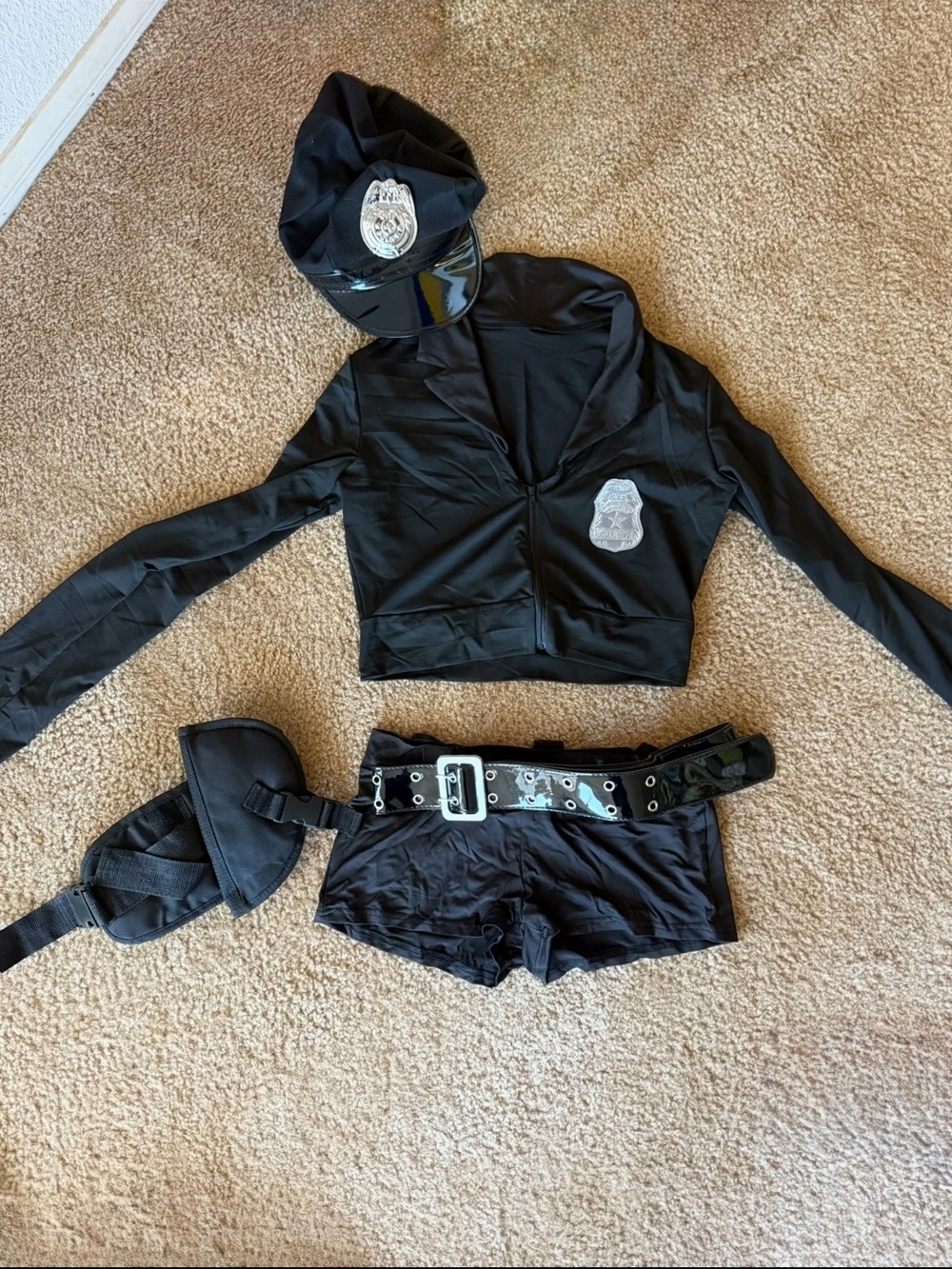 Women’s Black Police Officer Halloween Costume Set - Faux Badge Top & Shorts